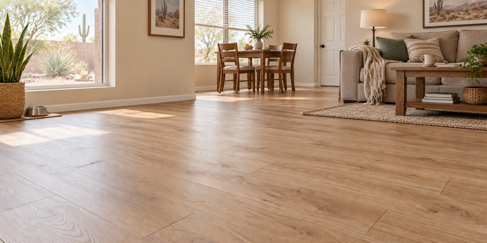 Laminate flooring in a comfortable, lived-in Arizona home