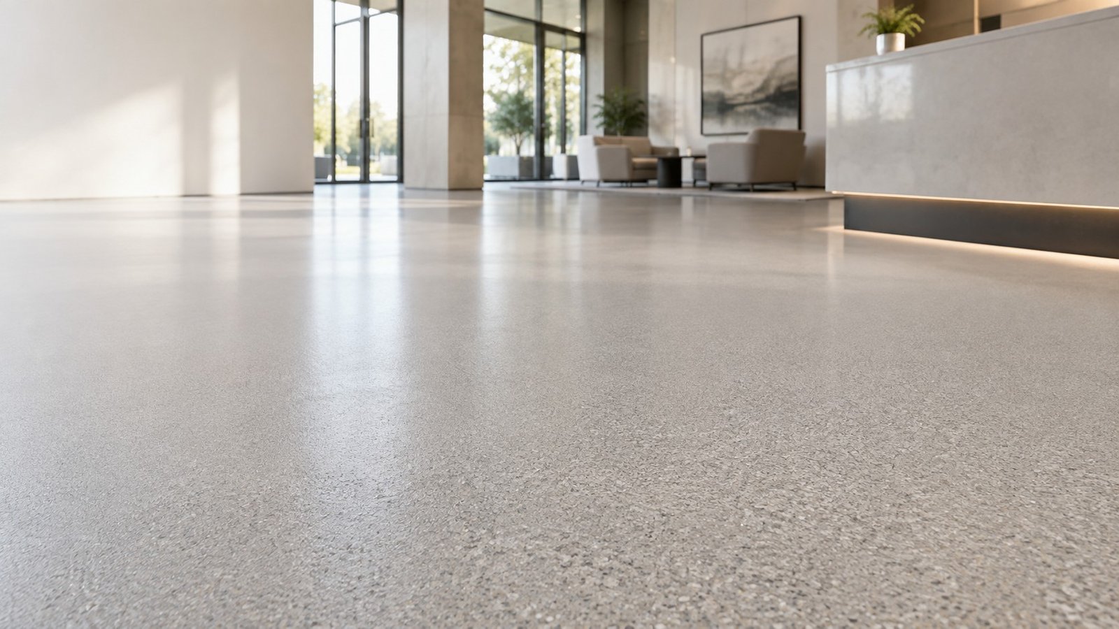 Quartz epoxy flooring in a bright interior